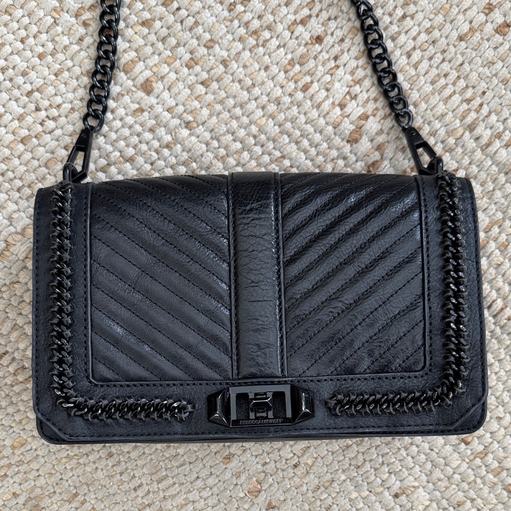 Rebecca Minkoff Black Quilted Chevron Chain Crossbody